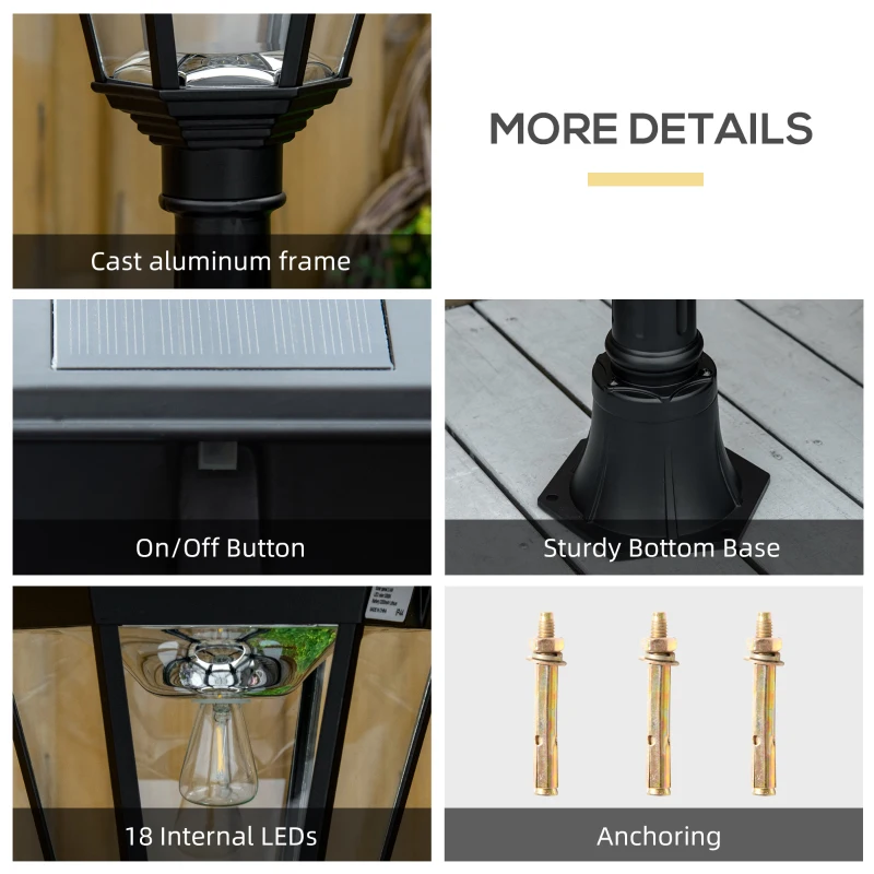 Outsunny 76.5" Solar Lamp Post Light, Dusk to Dawn Vintage Style Street Light, Aluminum Solar Powdered Lamp, PIR Motion Sensor for Garden, Lawn, Pathway, Driveway, Black