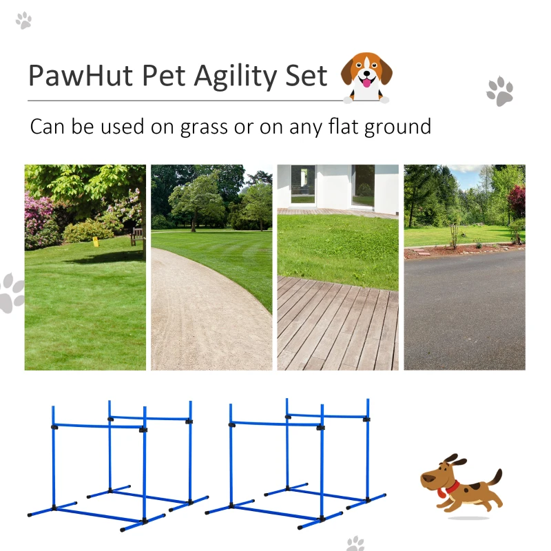 PawHut 4 Piece Dog Agility Starter Kit with Adjustable Height Jump Bars, Included Carry Bag & Displacing Top Bar - Blue