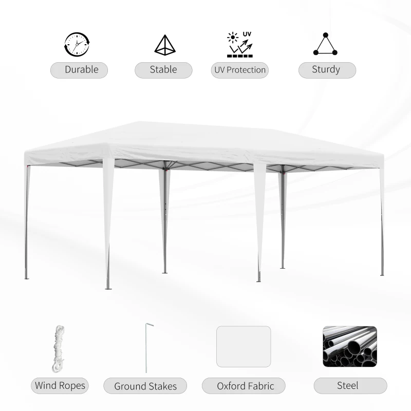 Outsunny 10' x 20' Pop Up Canopy Outdoor Gazebo Party Tent with Carrying Bag, White