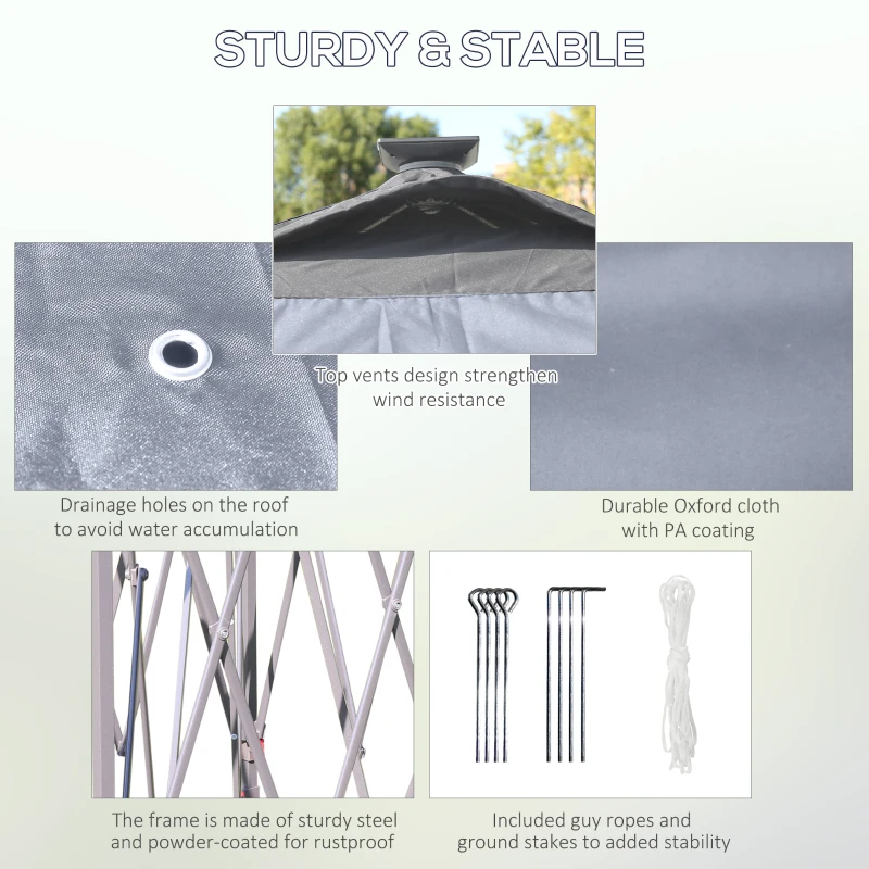 Outsunny 11'x11' Pop Up Gazebo Canopy Tent with Solar LED Light, Zippered Mesh Sidewalls, Grey