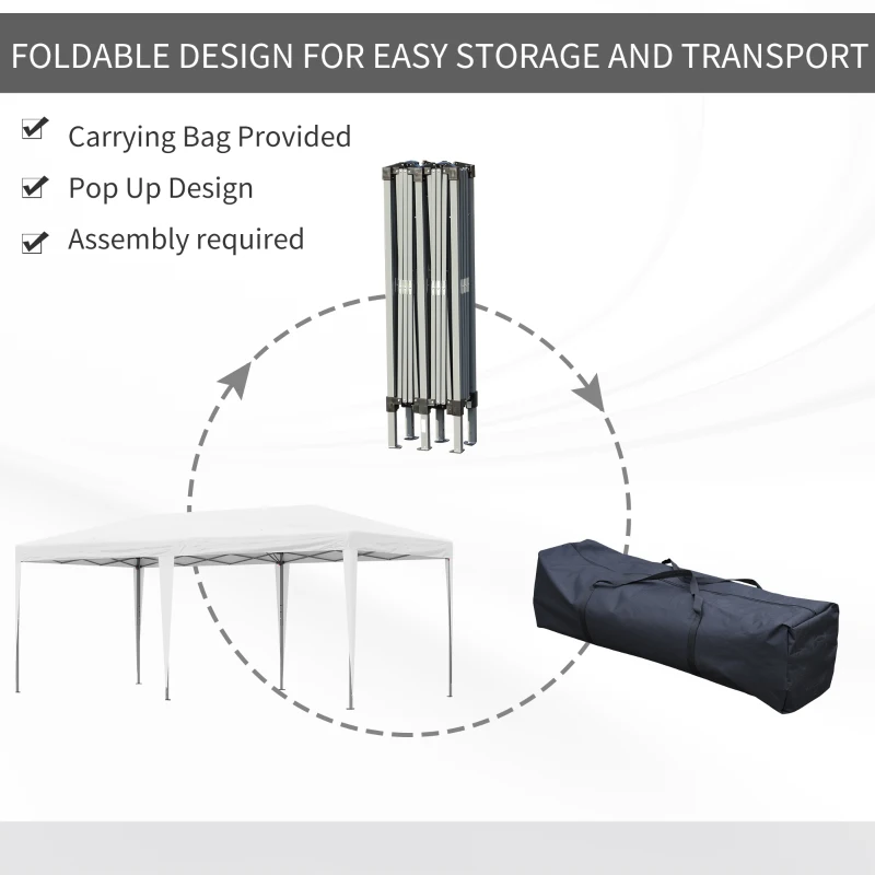 Outsunny 10' x 20' Pop Up Canopy Outdoor Gazebo Party Tent with Carrying Bag, White