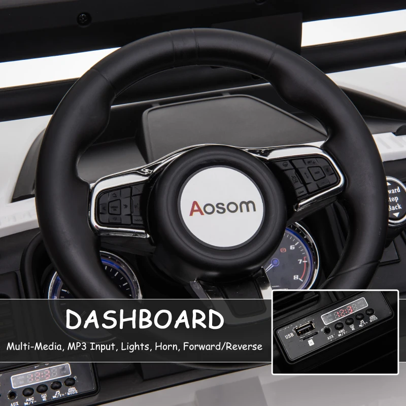 Aosom 53" L 2-Seater 12V Police Car Ride On Truck with Remote Control, Battery Operated Electric Car for Kids with Suspension, MP3 Player, Lights, Music, Horn, White(m-8)