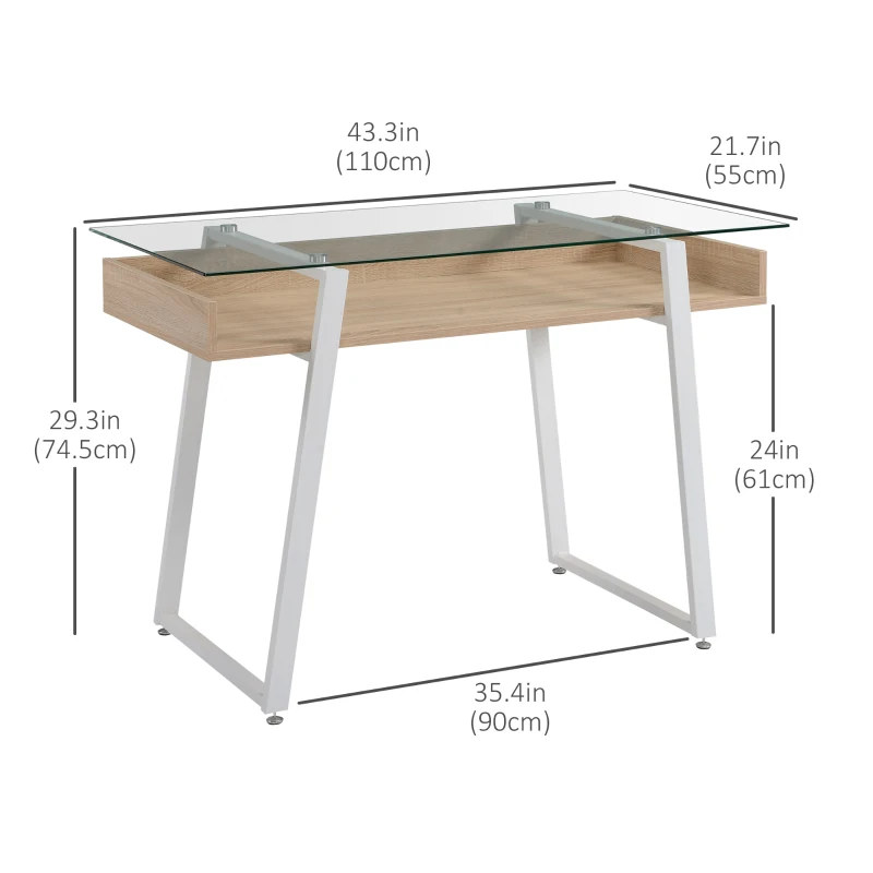 HOMCOM Computer Desk Workstation Center Writing Laptop Table Glass Top for Home Office