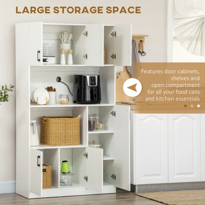 HOMCOM 71" Freestanding Pantry, Kitchen Buffet with Hutch, Modern Storage Cabinet, Microwave Cabinets with Doors and Adjustable Shelf,  White