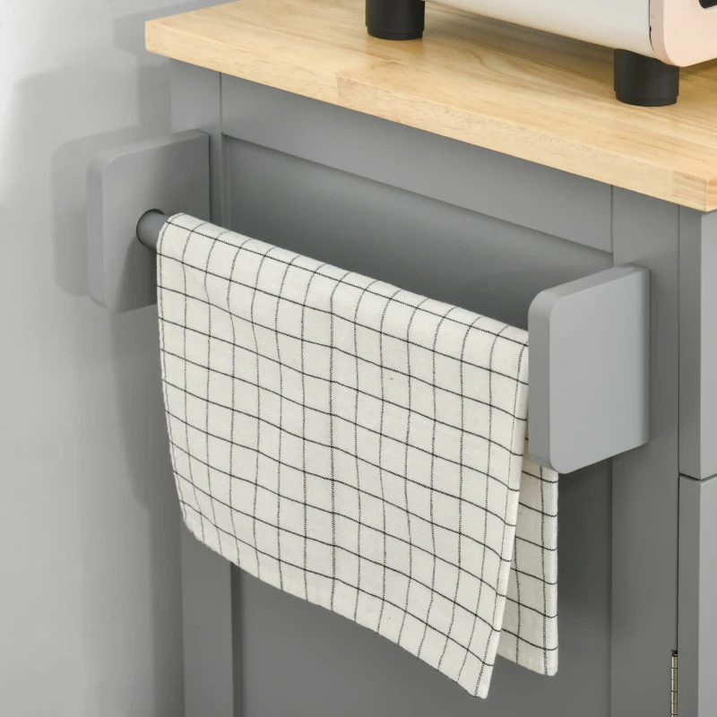 HOMCOM Foldable Kitchen Island with Storage Drawer, Farmhouse Style Rolling Utility Cart, Coffee Bar Cabinet on Wheels with Drop-Leaf Wood Top, Grey