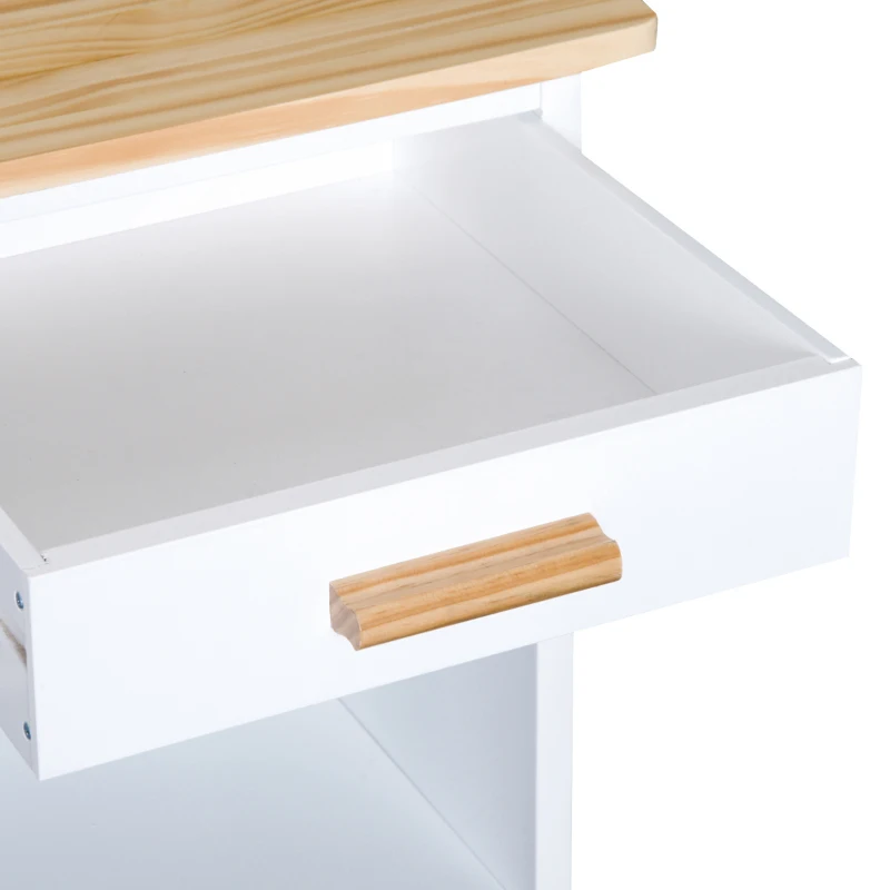 HOMCOM Portable Kitchen Trolley with Bamboo Top Storage Cabinet and Wine Rack (White)