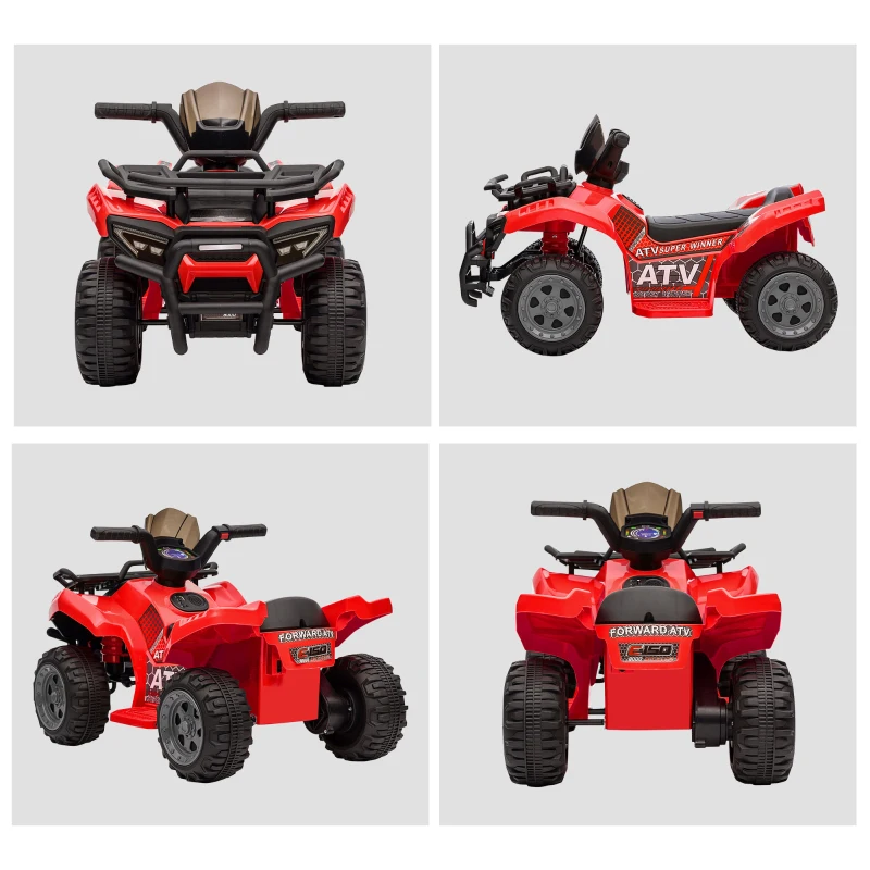 Aosom 6V Battery Powered Electric ATV, Quad Four Wheeler Ride On Toy Car w/ LED Headlights for Kids Toddlers, Red