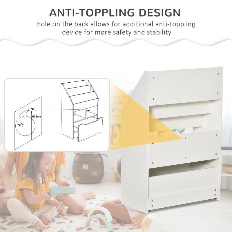 HOMCOM Kids Bookcase Multi-Shelf Book Rack with Mobile Drawer for Books, Toys, White