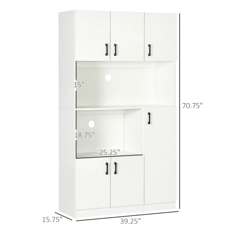HOMCOM 71" Freestanding Pantry, Kitchen Buffet with Hutch, Modern Storage Cabinet, Microwave Cabinets with Doors and Adjustable Shelf,  White