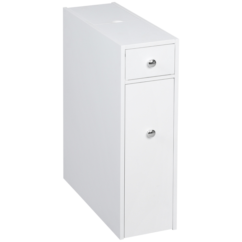 HOMCOM 6” x 20.5” x 26” Wood Rolling Narrow Bathroom Side Storage Cabinet -  White