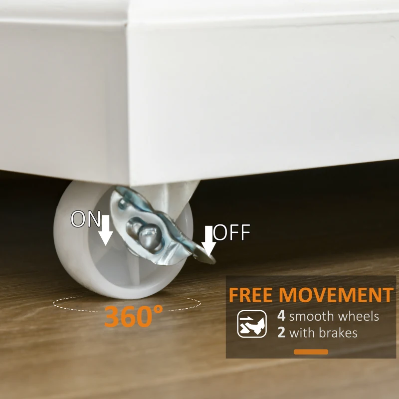 HOMCOM Foldable Kitchen Island with Storage Drawer, Farmhouse Style Rolling Utility Cart, Coffee Bar Cabinet on Wheels with Drop-Leaf Wood Top, White