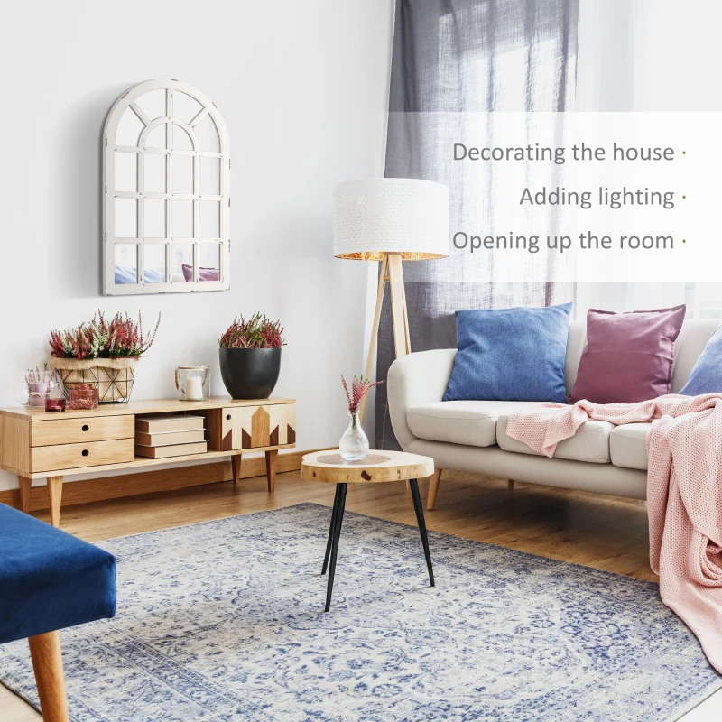 HOMCOM 43" x 27.5" Large Wall Mirror, Arch Window Mirror for Wall Decor in Living Room, Bedroom, Entryway, Rustic White