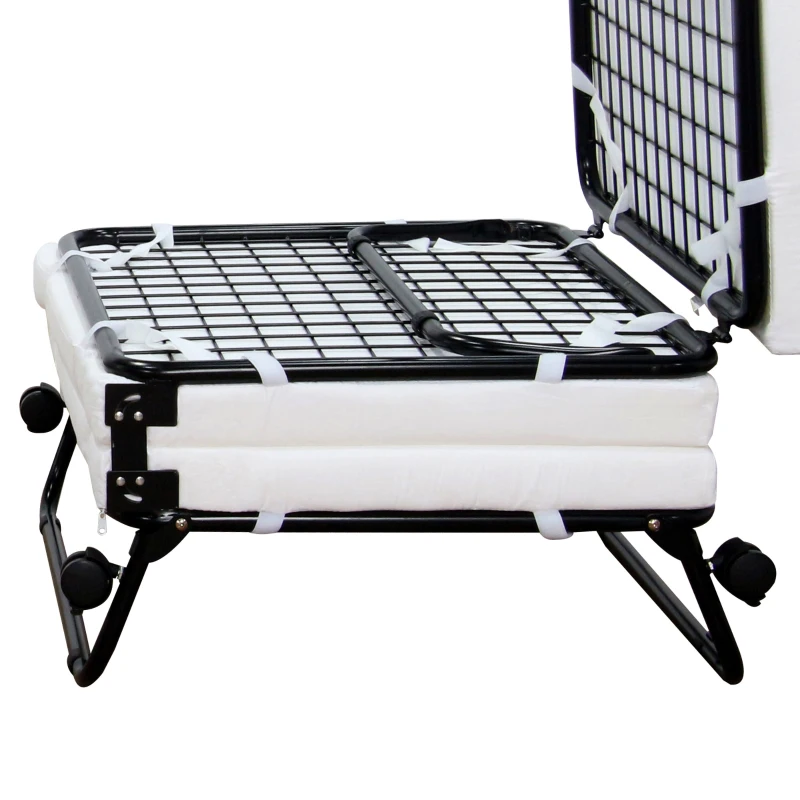 HOMCOM Portable Folding Bed, Single Guest Bed Convertible Sleeper Ottoman with Wheels, Mattress for Bedroom & Office, White