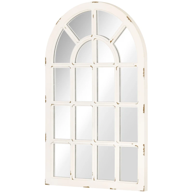 HOMCOM 43" x 27.5" Large Wall Mirror, Arch Window Mirror for Wall Decor in Living Room, Bedroom, Entryway, Rustic White