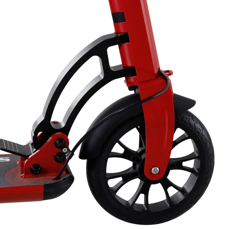 Soozier Kick Scooter Folding Adjustable Ride On Toy w/ Dual Braking System, Rear Shock Absorption and 8" Big Wheels For 14+ Teens Adult, Red