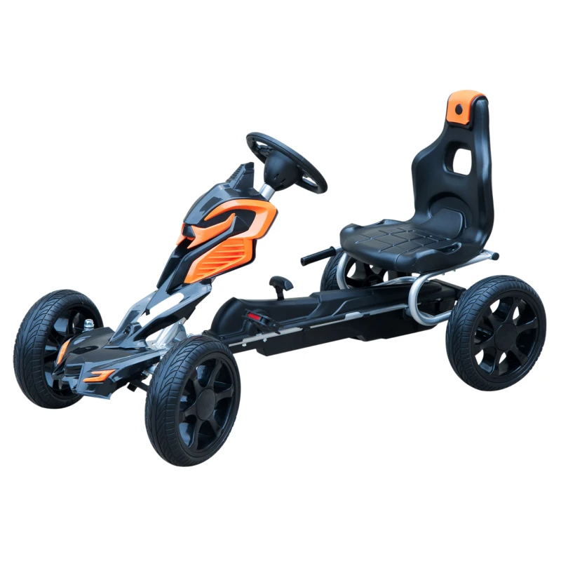 Aosom Kids Pedal Powered Ride-On Go Kart Racer With Hand Brake And Non-Slip Wheels - Orange