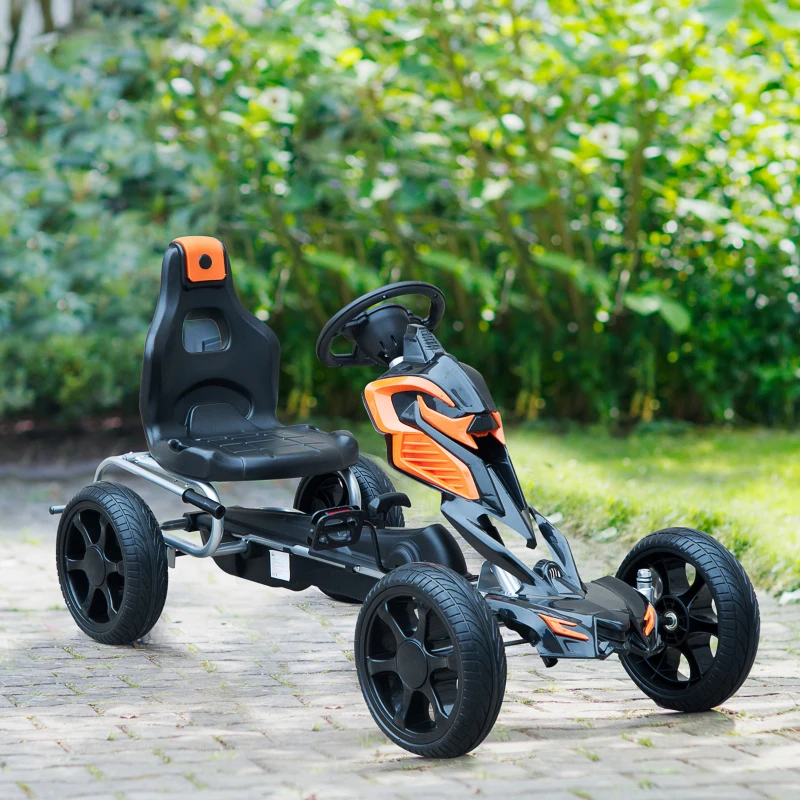 Aosom Kids Pedal Powered Ride-On Go Kart Racer With Hand Brake And Non-Slip Wheels - Orange