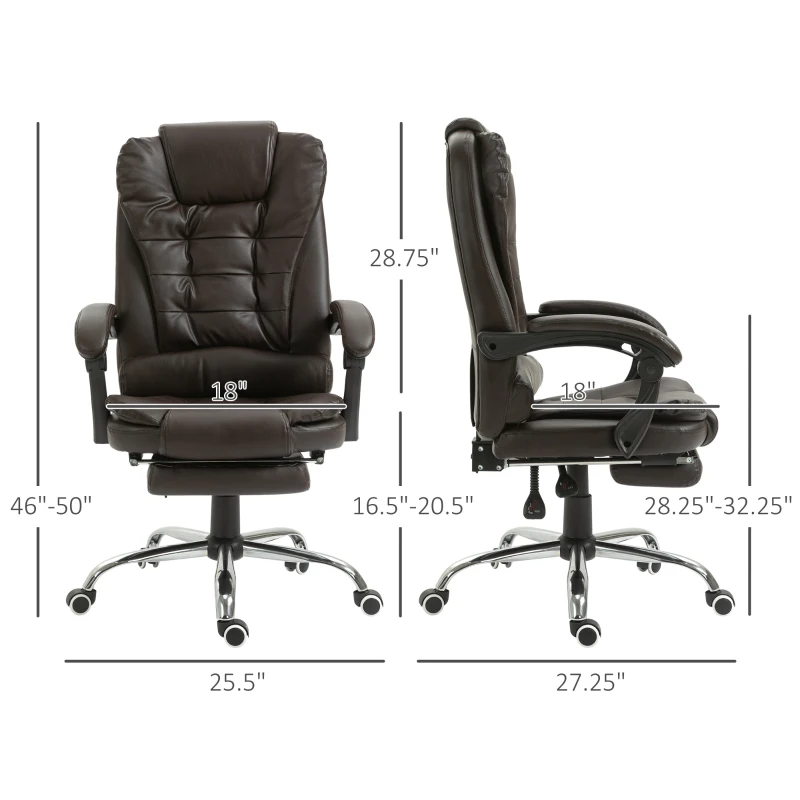 HOMCOM High Back Ergonomic Executive Office Chair, PU Leather Computer Chair with Retractable Footrest, Lumbar Support, Padded Headrest and Armrest, Dark Brown
