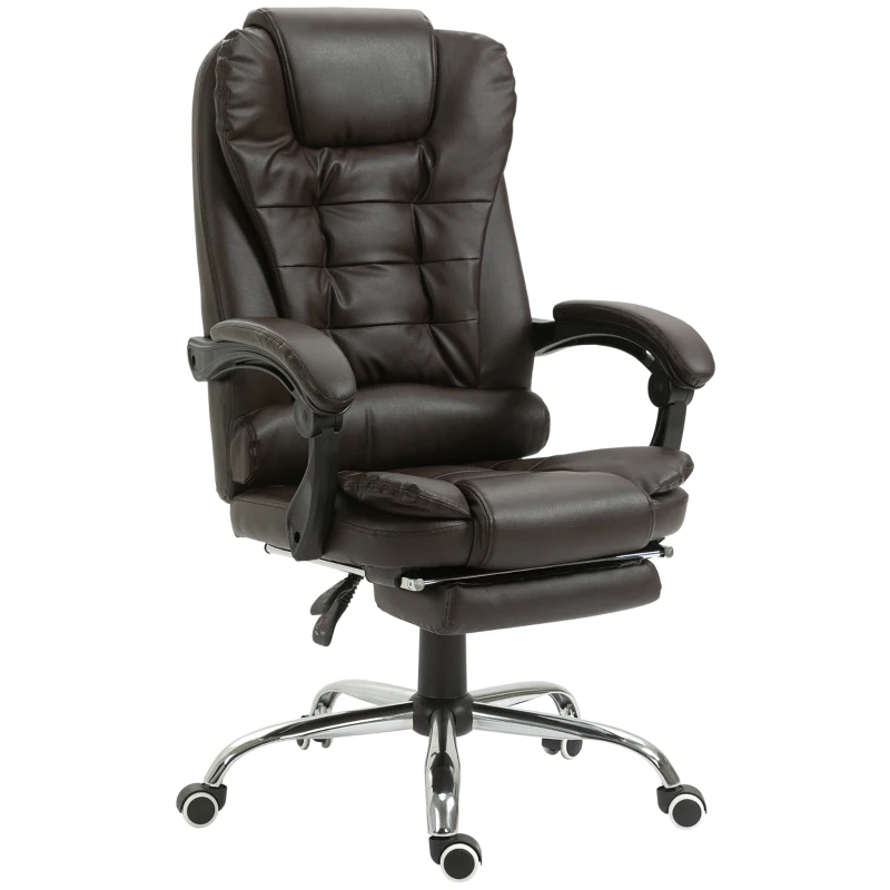 HOMCOM High Back Ergonomic Executive Office Chair, PU Leather Computer Chair with Retractable Footrest, Lumbar Support, Padded Headrest and Armrest, Dark Brown