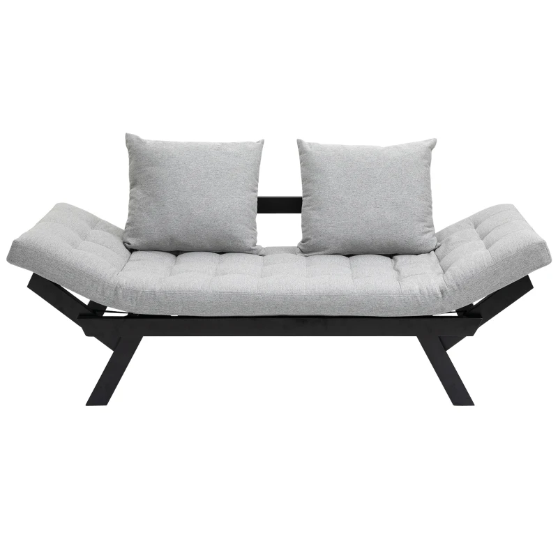 HOMCOM Single Person 3 Position Convertible Chaise Lounger Sofa Bed with 2 Large Pillows and Oak Frame, Light Gray