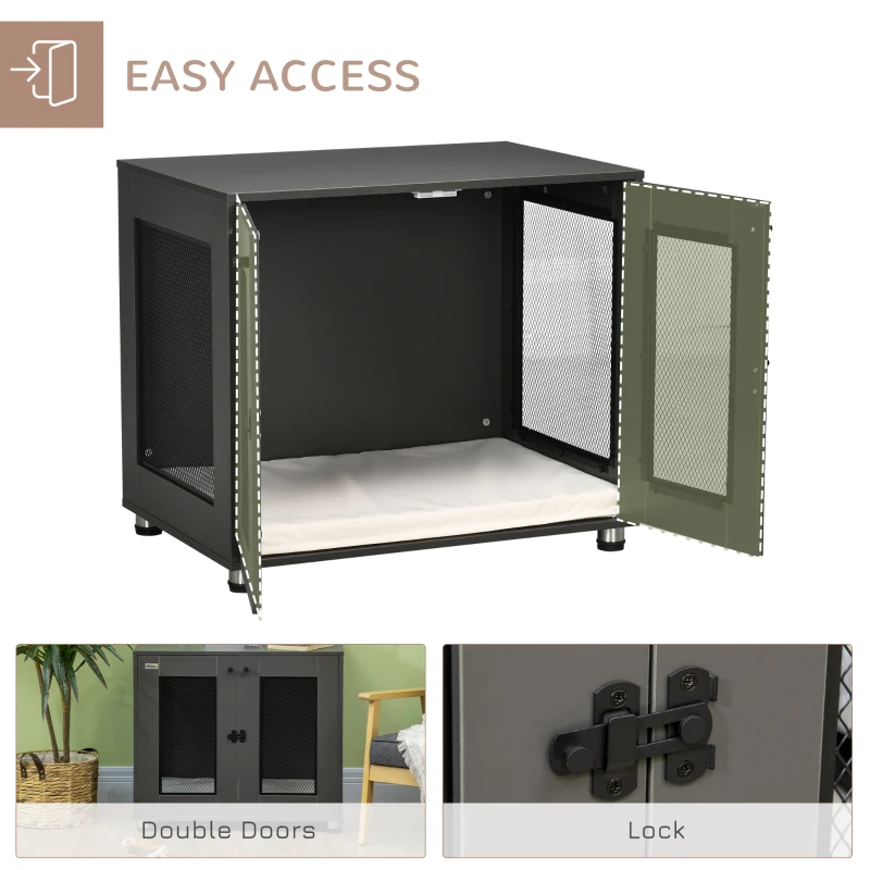 PawHut Dog Crate Indoor Dog Kennel for Small Medium Dogs with Double Doors, 31.5" x 21.75" x 27.5", Grey