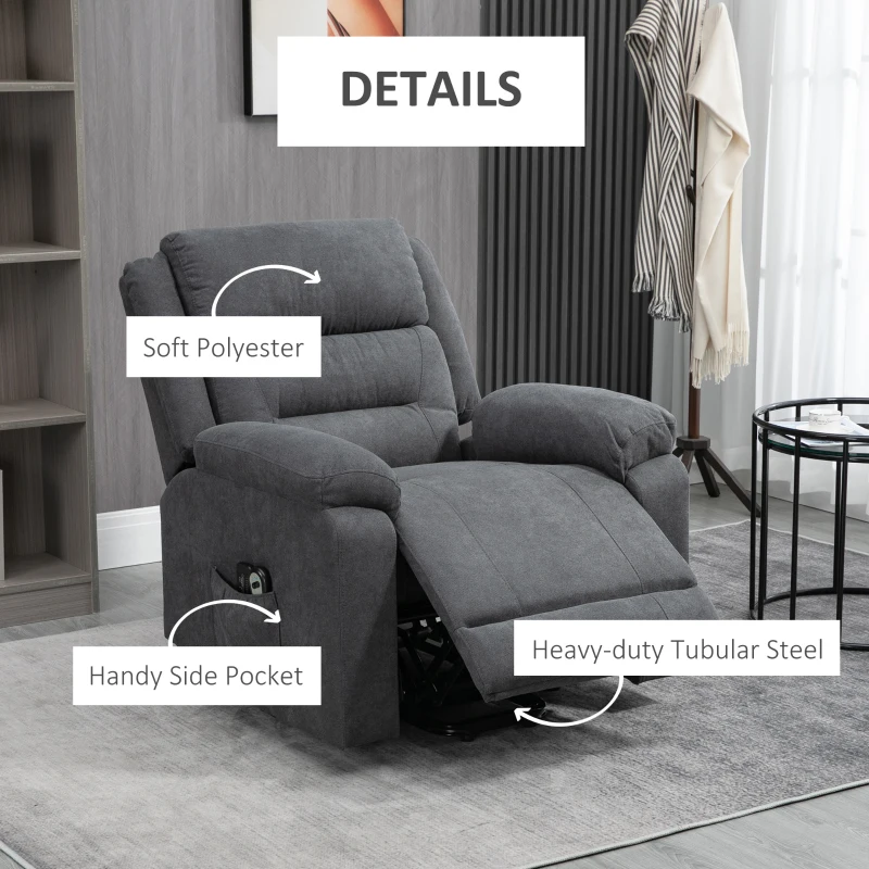 HOMCOM Electric Power Lift Chair for Elderly with Massage, Oversized Living Room Recliner with Remote Control, and Side Pockets, Grey