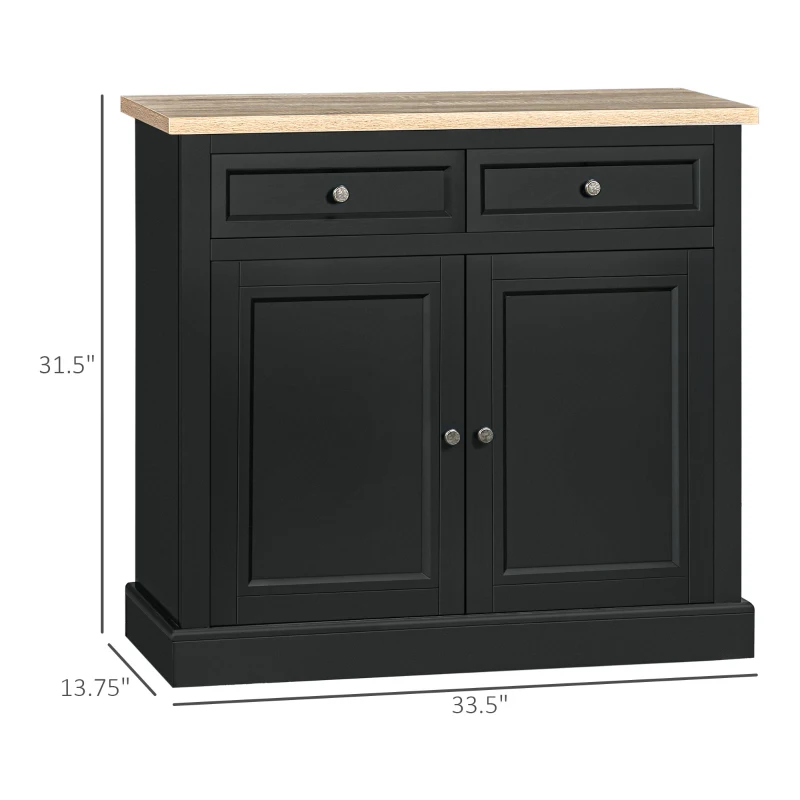 HOMCOM Sideboard Buffet Cabinet, Coffee Bar Cabinet with 2 Drawers and Double Door Cupboard for Kitchen, Living Room, Entryway, Black