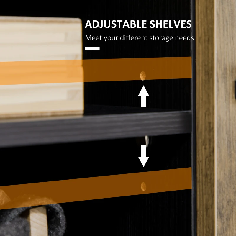 HOMCOM TV Cabinet, Farmhouse TV Stand for 55 Inch TV, Entertainment Center with Adjustable Shelves and Doors for Living Room, Black