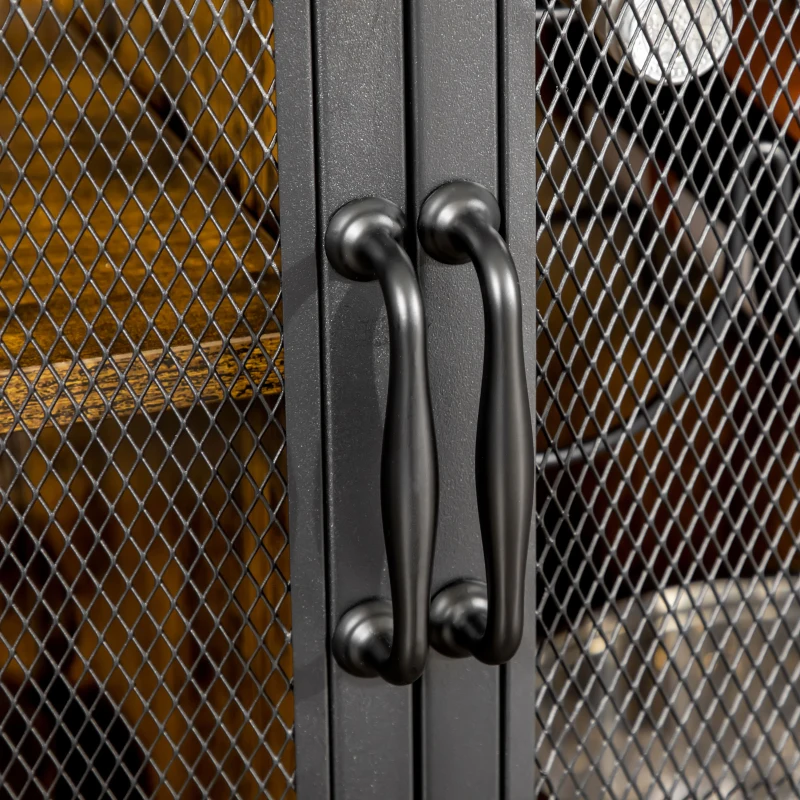 HOMCOM Industrial Wine Cabinet with 9 Bottle Wine Rack, Retro Liquor Cabinet with Glass Holders, Mesh Doors, and Storage Shelf for Home Bar, Dining Room, Rustic Brown