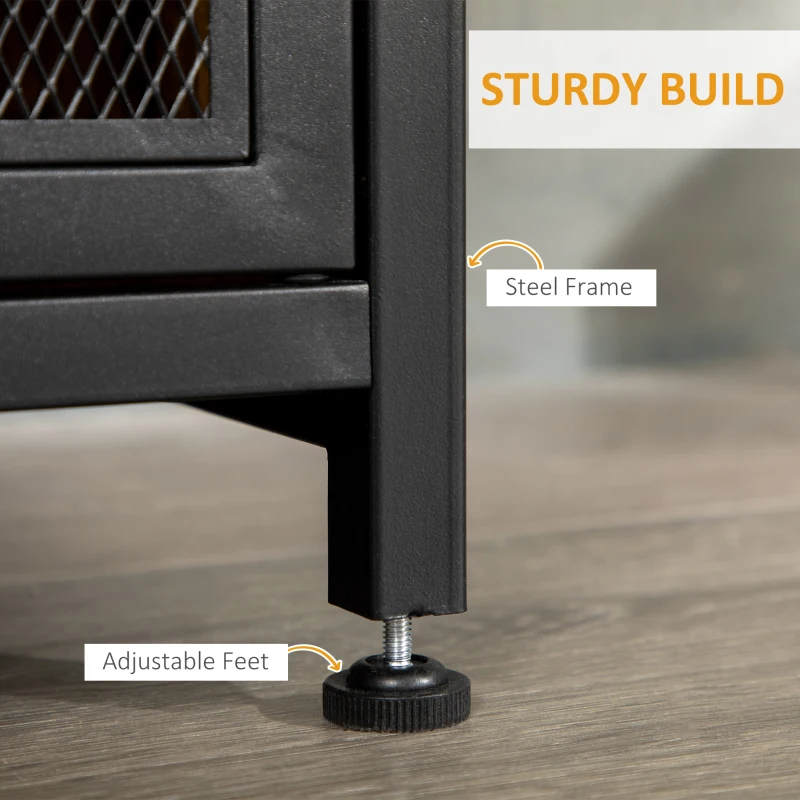 HOMCOM Industrial Wine Cabinet with 9 Bottle Wine Rack, Retro Liquor Cabinet with Glass Holders, Mesh Doors, and Storage Shelf for Home Bar, Dining Room, Rustic Brown