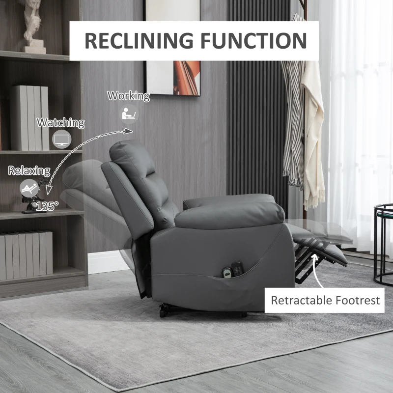 HOMCOM Electric Power Lift Chair for Elderly with Massage, Oversized Living Room Recliner with Remote Control, and Side Pockets, Grey