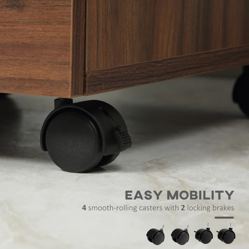 HOMCOM 3 Drawer Mobile File Cabinet, Rolling Printer Stand, Vertical Filing Cabinet, Brown Wood Grain