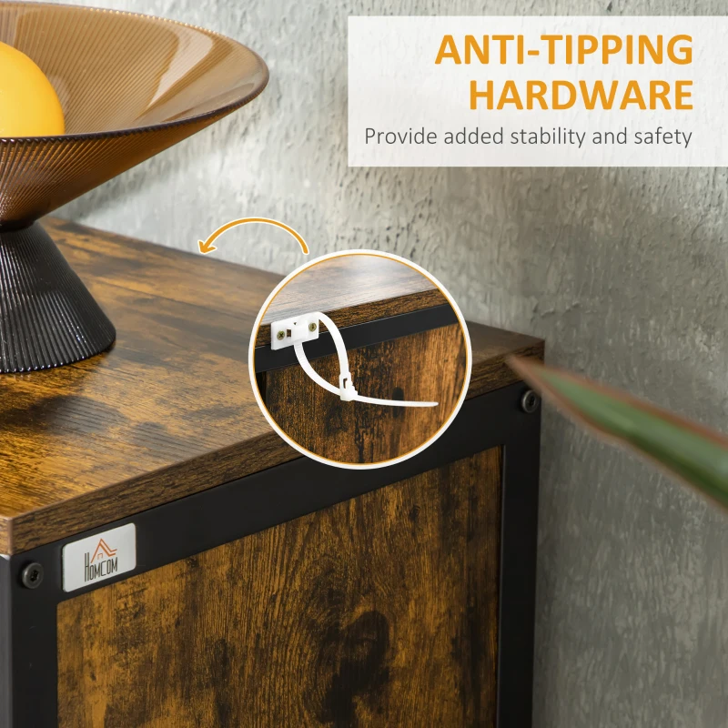 HOMCOM Industrial Wine Cabinet with 9 Bottle Wine Rack, Retro Liquor Cabinet with Glass Holders, Mesh Doors, and Storage Shelf for Home Bar, Dining Room, Rustic Brown