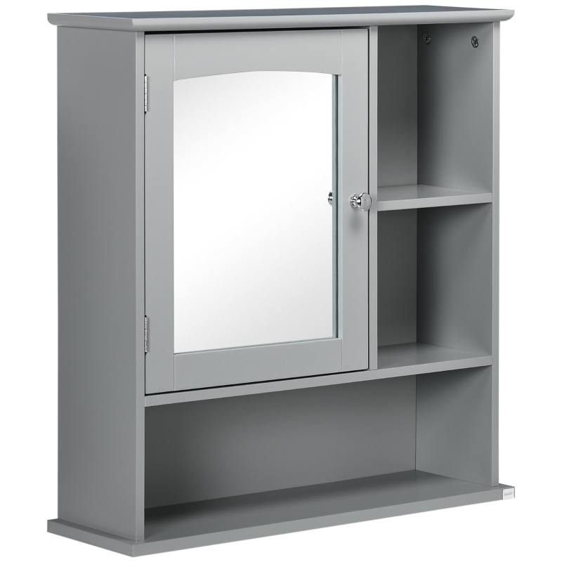 kleankin Wall-Mounted Bathroom Mirror Cabinet Organizer with Storage, Adjustable Shelf, and Magnetic Door Design, Grey