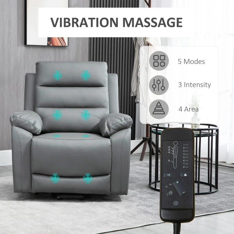 HOMCOM Electric Power Lift Chair for Elderly with Massage, Oversized Living Room Recliner with Remote Control, and Side Pockets, Grey