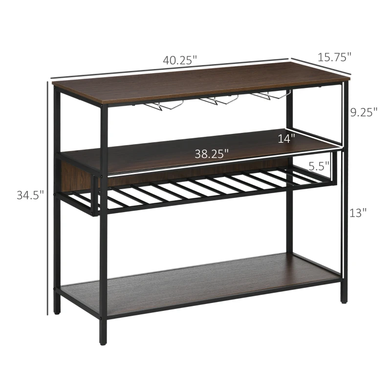 HOMCOM Industrial Wine Rack with 11-Bottles Holder, FreeStanding Wine Shelf with Glass Holders for Home Bar, Dark Brown