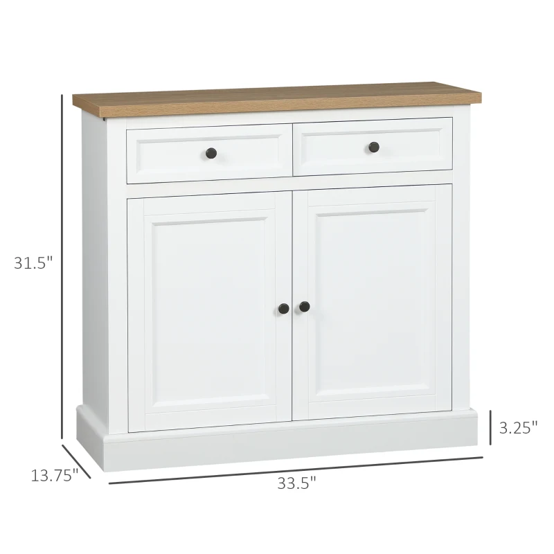 HOMCOM Sideboard Buffet Cabinet, Kitchen Cabinet, Coffee Bar Cabinet with 2 Drawers and Double Door Cupboard for Living Room, Entryway, White