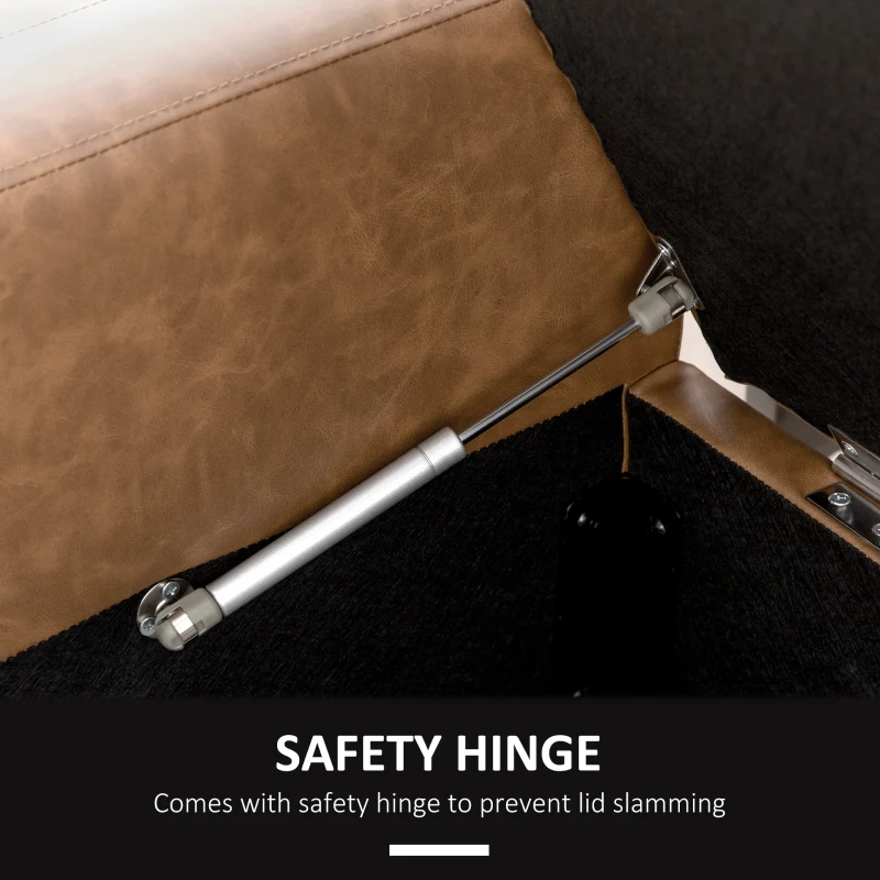 HOMCOM Storage Ottoman Bench with Soft Closing Hinged Lid, Faux Leather Upholstered Bench with Button Tufted Design and Armrests for Living Room, Brown