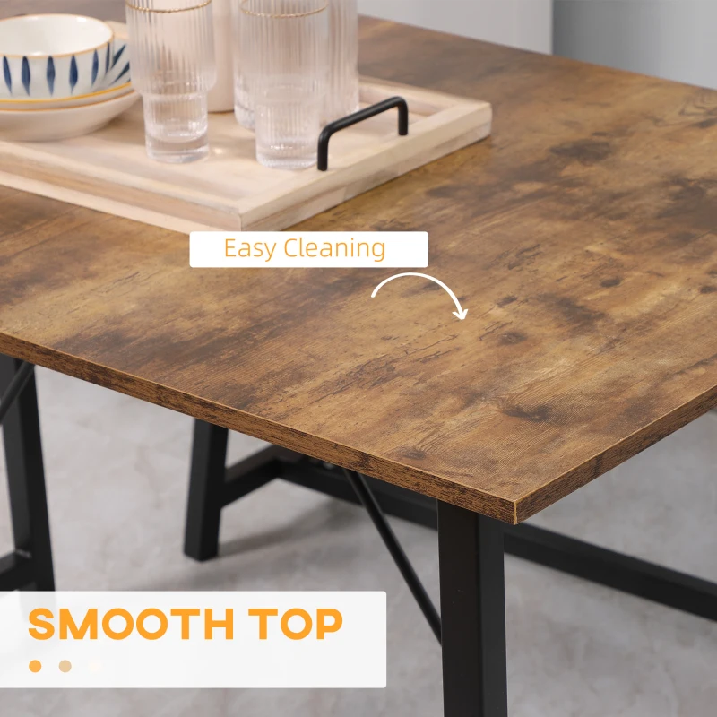 HOMCOM Industrial 3-Piece Dining Table Set, Rectangular Kitchen Table and Chairs for 4 People, Space-Saving Dinner Table with Two Benches, Rustic Brown