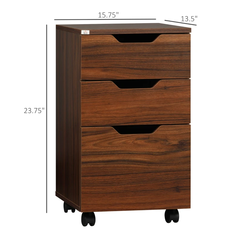 HOMCOM 3 Drawer Mobile File Cabinet, Rolling Printer Stand, Vertical Filing Cabinet, Brown Wood Grain