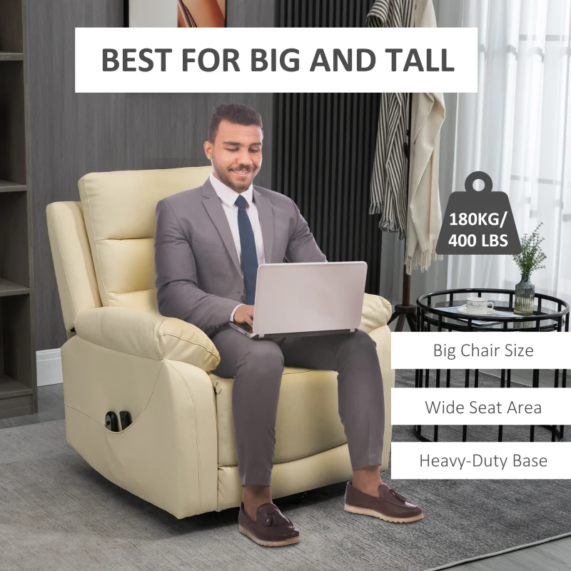 HOMCOM Electric Power Lift Chair for Elderly with Massage, Oversized Living Room Recliner with Remote Control, and Side Pockets, Beige