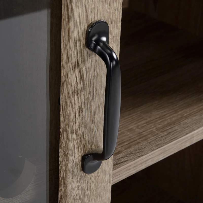 HOMCOM Wine Bar Cabinet, with 6-Bottle Wine Rack and Stemware Racks, Buffet Cabinet with Sliding Glass Door for Kitchen, Brown