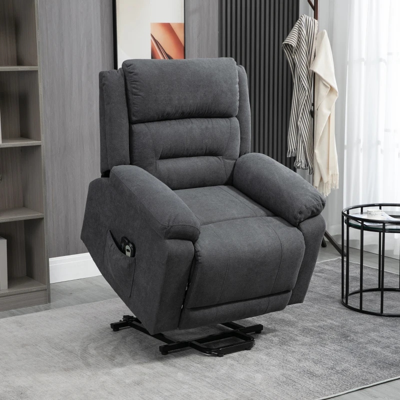 HOMCOM Electric Power Lift Chair for Elderly with Massage, Oversized Living Room Recliner with Remote Control, and Side Pockets, Grey