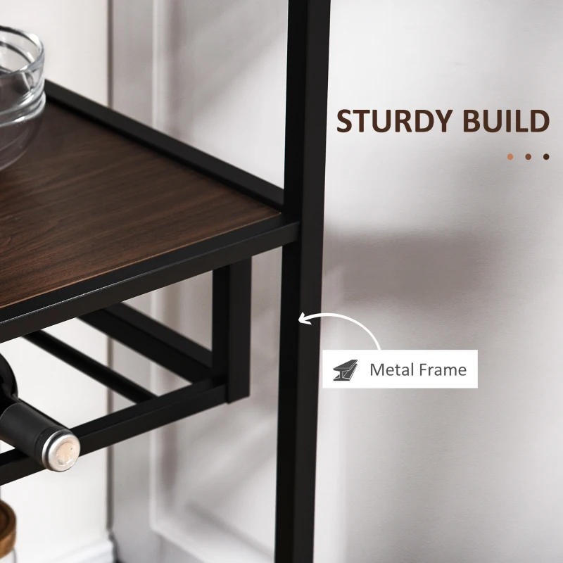 HOMCOM Industrial Wine Rack with 11-Bottles Holder, FreeStanding Wine Shelf with Glass Holders for Home Bar, Dark Brown