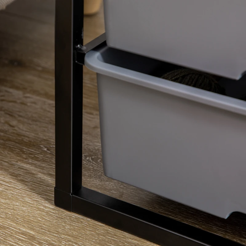 HOMCOM Dresser Storage Drawers with 6 Plastic Bins and Steel Frame, Crafting Bins for Living Room, Bedroom, Gray