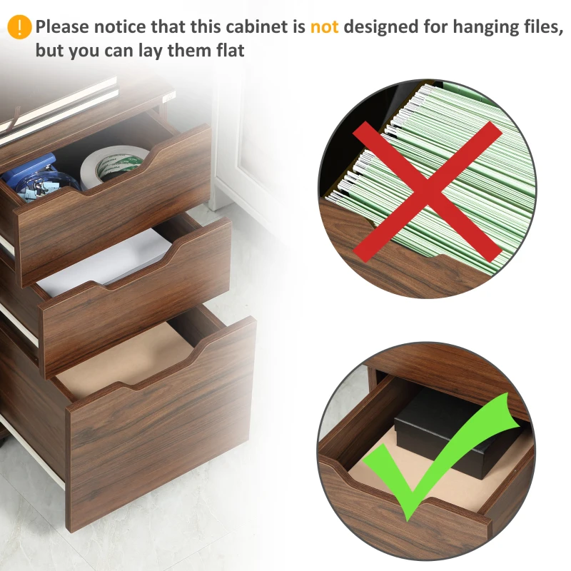 HOMCOM 3 Drawer Mobile File Cabinet, Rolling Printer Stand, Vertical Filing Cabinet, Brown Wood Grain