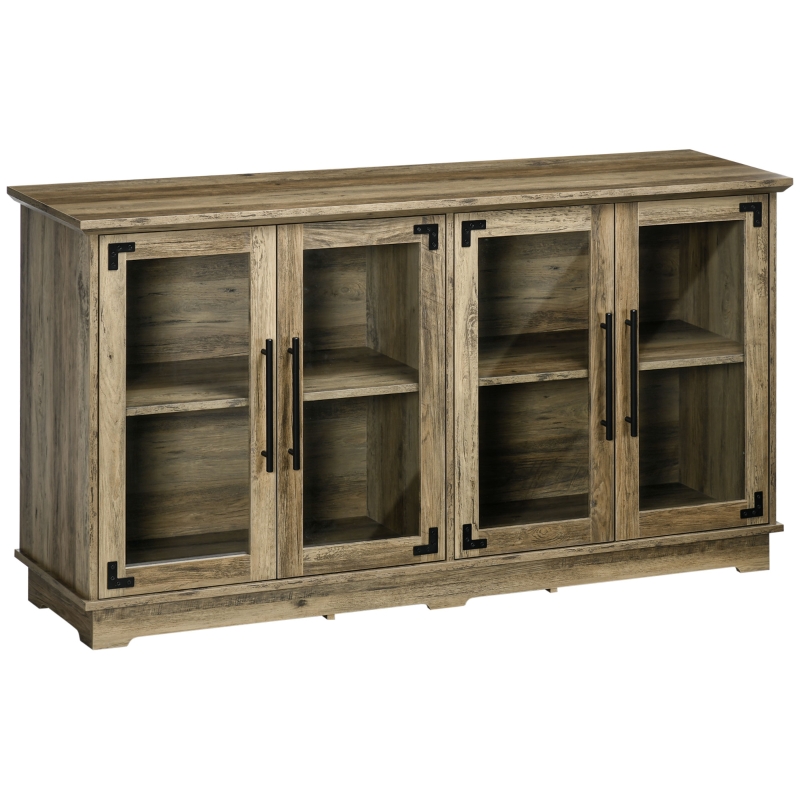 HOMCOM Farmhouse Buffet Cabinet with Glass Doors, Kitchen Sideboard, Coffee Bar for Living Room, Distressed Grey