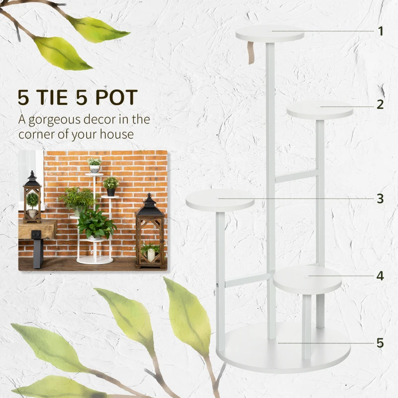 Outsunny 5 Tiered Tall Plant Stand, Corner Plant Shelf, Multiple Flower Pot Display Rack Storage Organizer w/ Anti-tip Strap for Living Room Porch Balcony  Indoor Outdoor