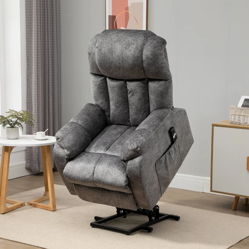 HOMCOM Power Lift Chair, Electric Recliner for the Elderly, Compact Living Room Chair with Side Pocket & Remote Control, Gray
