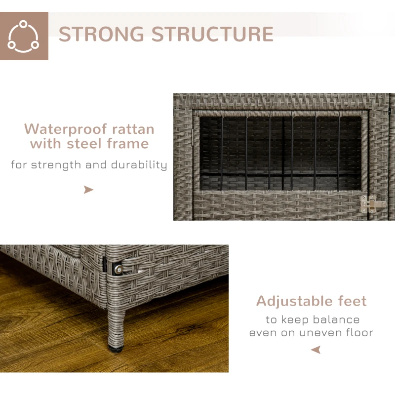 PawHut Rattan Dog Crate Cage, Dog Kennel Furniture with Soft Washable Cushion and Lockable Door for Small Sized Dogs, Gray